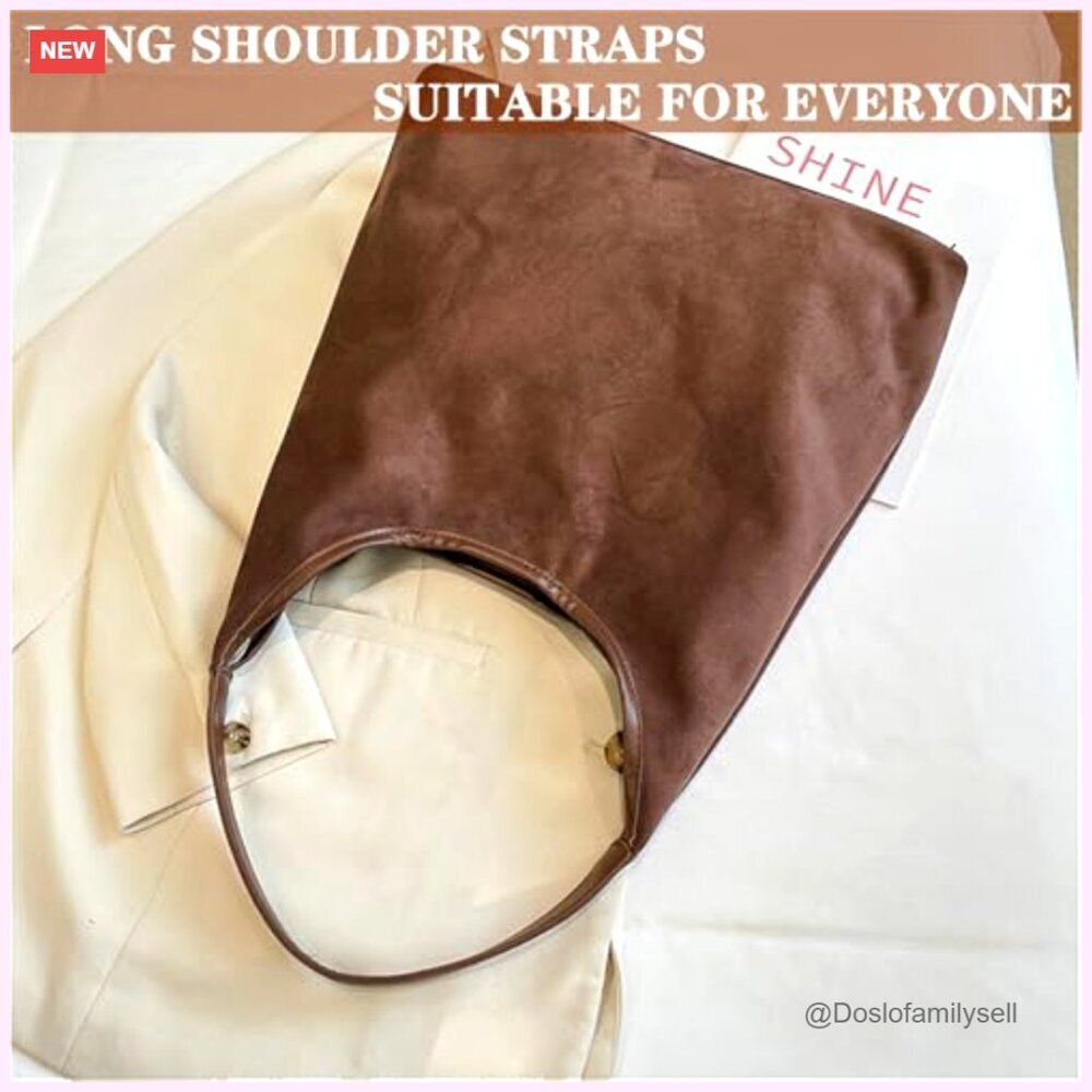 Suede Tote Bag Slouchy Shoulder Hobo Purse Minimal Chic Everyday - Picture 4 of 7